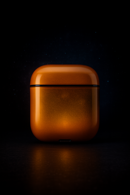 Bronze-colored case on a black background